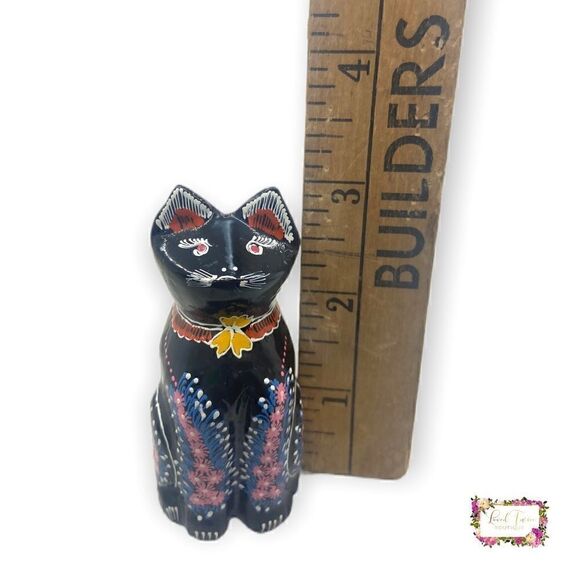 Vintage Lacquer Black Cat Figurine Hand Painted - Picture 12 of 12